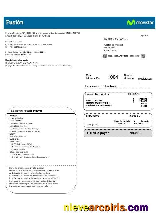 Spain Movistar Fusion telecom operator business utility bill